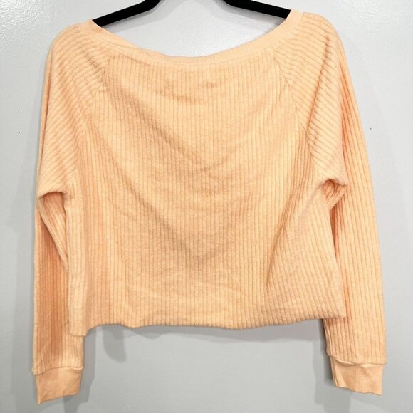 Wildfox Tilda Top in Orange Ribbed Cropped Oversized Raw Hem NWT Size Small A7 - Picture 2 of 3